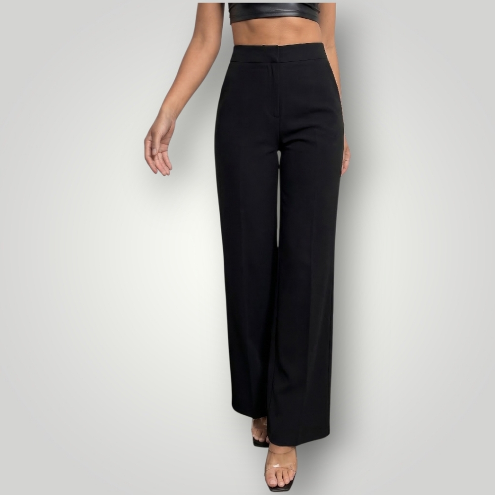 Boden Black Wide Leg Trousers US 4P Petite High Rise EcoVero Sustainable British